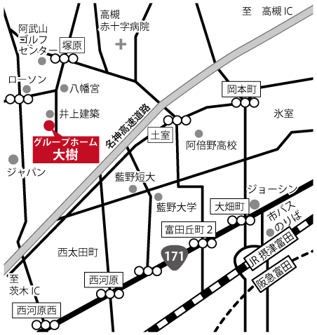 障がい者グループホーム 大樹 高槻 アクセス地図